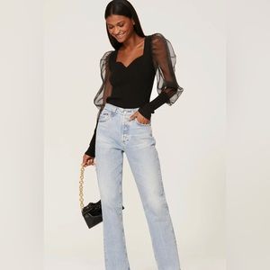 Veronica Beard Black Sheer Sleeve Top